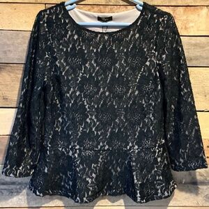 Cupio M Lace 3/4 Sleeve Peplum Top‎ Feminine Holidays Quiet Luxe Cutout Gift New